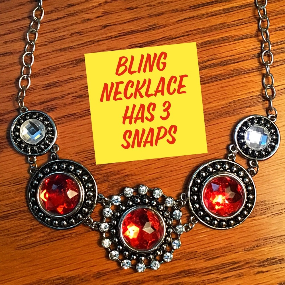 Bling Necklace with Three 18mm Red Snaps